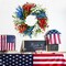 21Inch 4th of July Patriotic Day Wreath with Artificial Floral Red Blue White Lavender Flower Wreath Patriotic Decorations for Front Door Memorial Day Independence Day Veterans Day